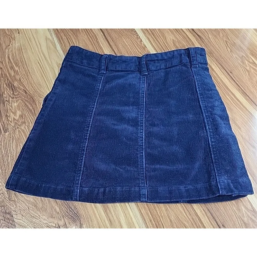 Forever 21 Corduroy Mini Skirt Size Small Navy Blue Button Fly‎ Preppy A Line